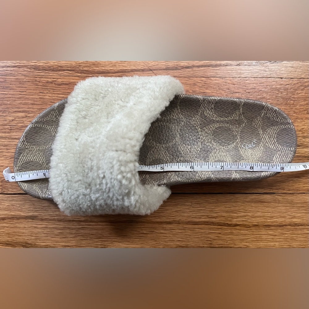 COACH Brown Tan Fur Slides Sandals - Picture 5 of 6